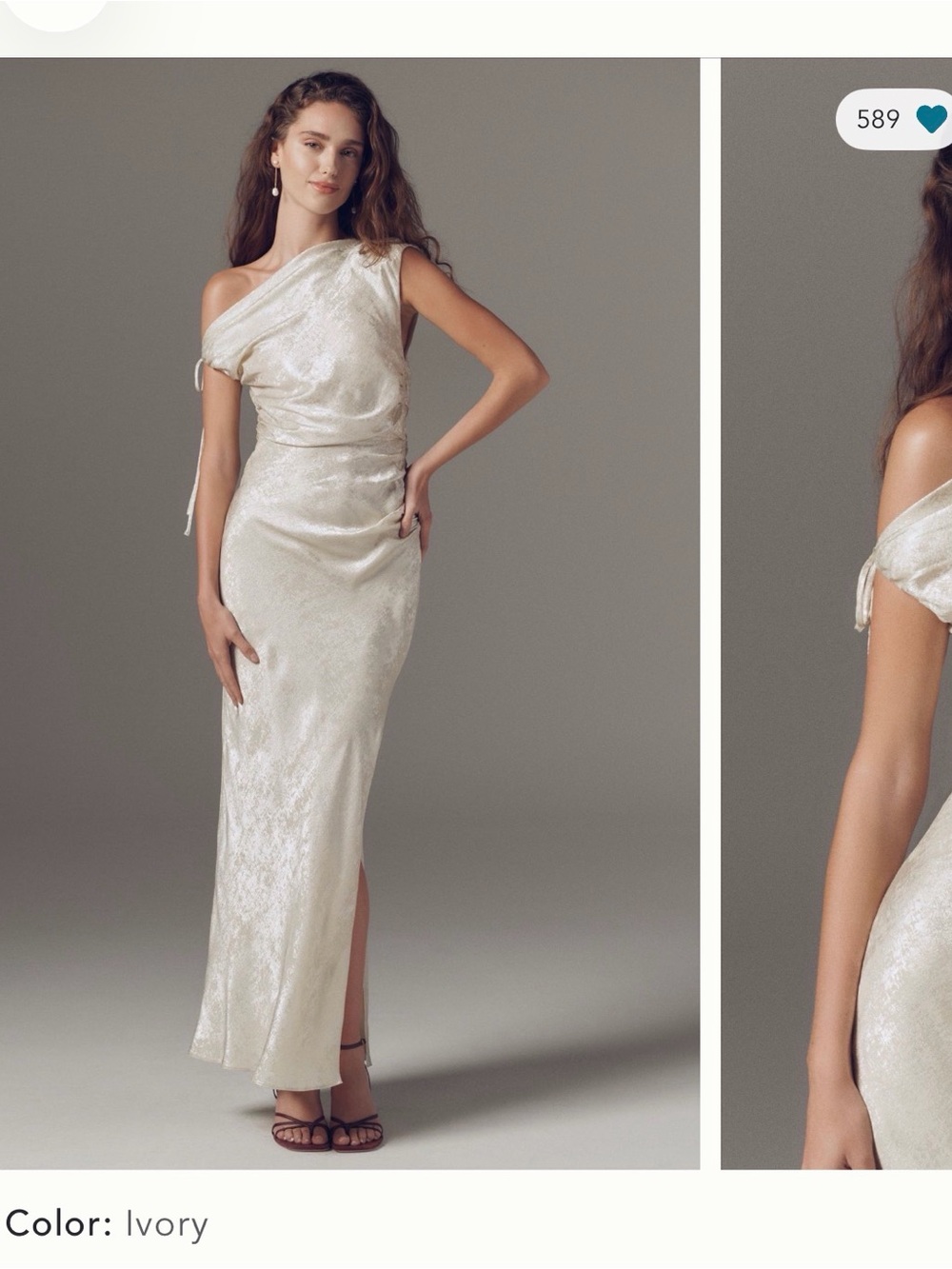 Ivory One-Shoulder Satin Evening Dress